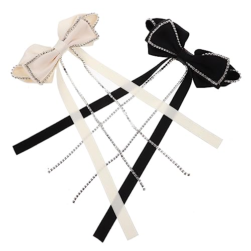 TOGEVAL 2 Stck Lange Haarschleifen mit Strass Leichte Langlebige Haarspangen für Damen Fest Sitzende Wiederverwendbare Clips in Schwarz und Weiß Eleganter Haarschmuck für Frauen und von TOGEVAL
