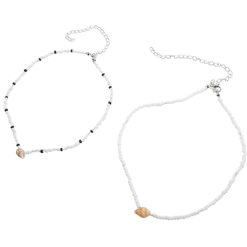 TOGEVAL 2 Stück Bunte Perlenkette Damen Doppelreihige Muschel Halskette Leichtes Langlebiges Schmuckstück Modischer Boho stil für Frauen Teenager Geschenkidee Geburtstag Weihnachten von TOGEVAL