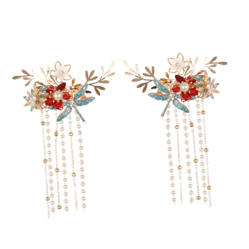 TOGEVAL 2 Stück Chinesische Libellen Haarspangen mit Blumen Quaste Haarschmuck für Damen Festhaltende Haarklammern für Dickes Haar Vielseitige Haarclips für Alltag und Party von TOGEVAL