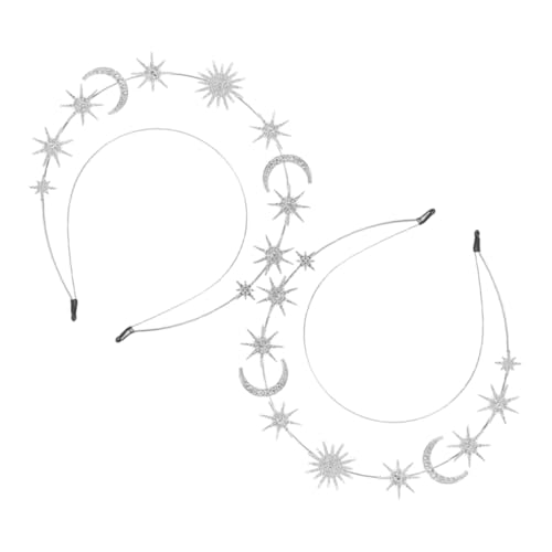 TOGEVAL 2 Stück Doppelter Metall Haarreif mit Sechsstrahligem Stern und Mond Stabile Damen Cosplay Haaraccessoires für Karneval Party und Festliche Anlässe Silberfarben von TOGEVAL