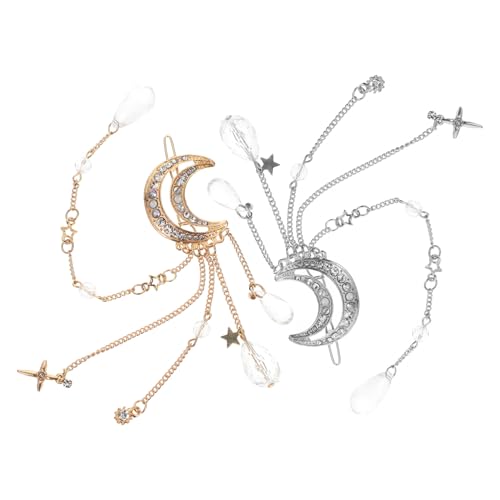 TOGEVAL 2 Stück Elegante Haarschmuck mit Quasten und Funkelnden Strassanhängern Modische Dangle Haarspangen in Gold und Silber Vintage inspirierte Haarclips für Damen und Mädchen von TOGEVAL