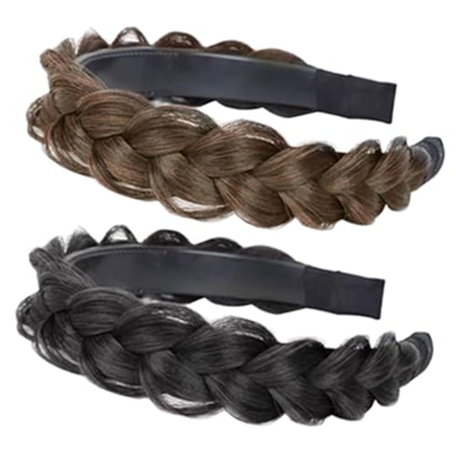 TOGEVAL 2 Stück Geflochtenes Haarband Damen Kunsthaar Stirnband mit Natürlichem Zopfdesign Leichtes Hautfreundliches Haarreif Accessoire für Alltag und Festtage Schwarz und Hellbraun von TOGEVAL