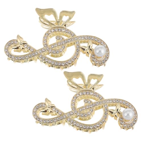 TOGEVAL 2 Stück Große Haarspangen Damen Musiksymbol Perlen Haarklammer mit Strass für Dickes Haar Rutschfeste Haarklammer für Alltag Hochzeit Party Styling von TOGEVAL