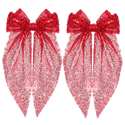 TOGEVAL 2 Stück Große Rote Pailletten Haarschleifen Glitzernde Cheerleading Haarspangen Leichte Bequeme Haarklammern für Damen Vielseitig für Partys Hochzeit Festliche Anlässe Geeignet von TOGEVAL