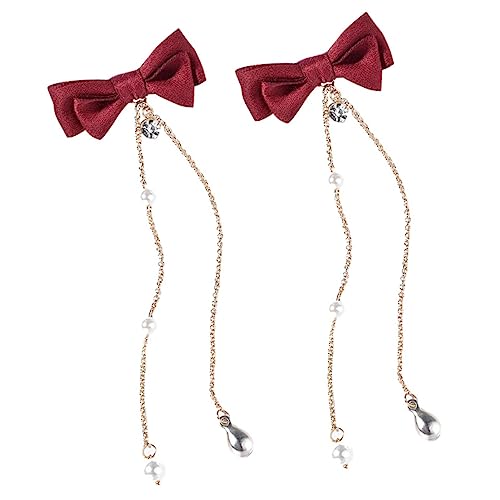 TOGEVAL 2stücke Mode Damen Rot Seide Bowknot Haarnadel Mit Quaste Haarschmuck Für Mädchen Schleifenhaarnadel Mädchenhaarspange Damenkopfschmuck von TOGEVAL