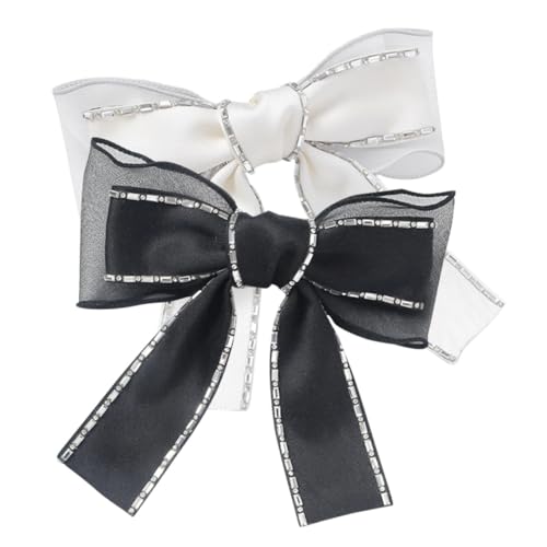 TOGEVAL 2 Stück Haarschmuck Damen Schleifen Haarspangen mit Strassstein Verziert Elegant für Party Hochzeit Alltag Schwarze und Weiße Haarklammern von TOGEVAL
