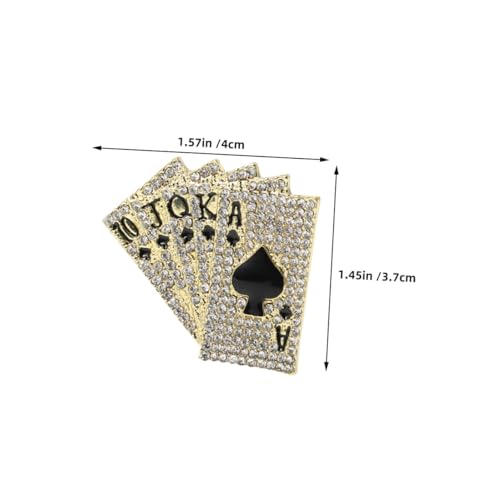 TOGEVAL 2 Stück Hip Hop Brosche Goldfarbene Legierung mit Strassbesatz Kreative Spielkarten motiv Anstecknadel Modisches Schmuck accessoire für Damen und Herren für Partys und Events von TOGEVAL