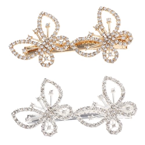 TOGEVAL 2 Stück Modische Strass Haarspangen Schmetterling Haarklammern für Damen Mädchen Glatte Oberfläche All match Haarschmuck für Hochzeit Party Alltag Gold und Silberfarben von TOGEVAL