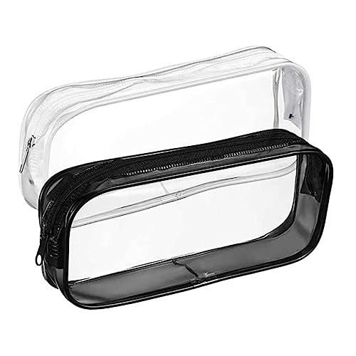 TOGEVAL 2 Stück PVC Transparente Federmappe mit Reißverschluss Teiliges Schwarz und Weiß Große Kapazität Multifunktionale Stifttasche für Schule Büro und Schüler Umweltfreundlich und von TOGEVAL