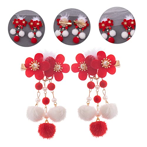 TOGEVAL 2 Stück Retro Chinesische Haarspangen mit Blumen und Pompon Chinesischer Stil Haarschmuck für Mädchen Elegant für Partys Kostüme Hanfu Accessoires von TOGEVAL