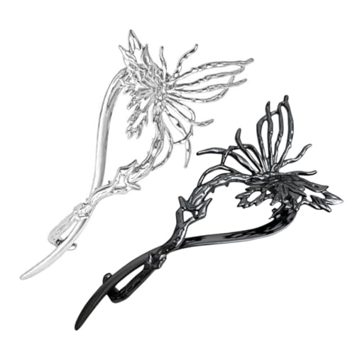 TOGEVAL 2 Stück Schmetterling Haarklammern Haarknoten Accessoires für Frauen Vielseitige Haarspangen in Silber und Gunmetal Stilvolle Haarschmuck für Hochzeit Party Alltag von TOGEVAL