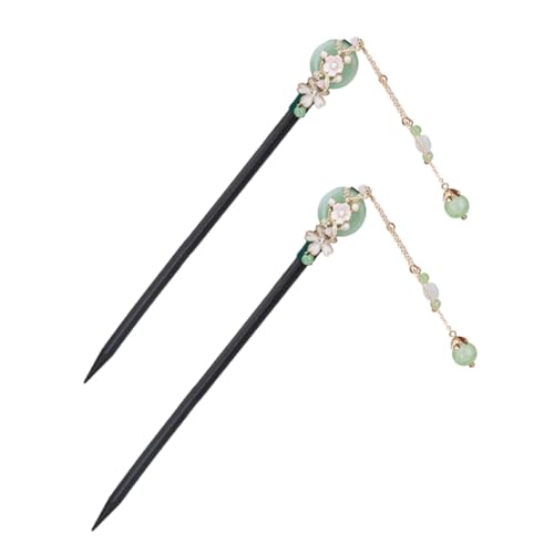 TOGEVAL 2 Stück Teilig Schwarze Rosen Holzhaarnadeln mit Quasten Chinesische Haarnadeln im Vintage Stil Haarschmuck für Dutt und Traditionelle Frisuren Stilvolle Damen Haarstäbchen von TOGEVAL