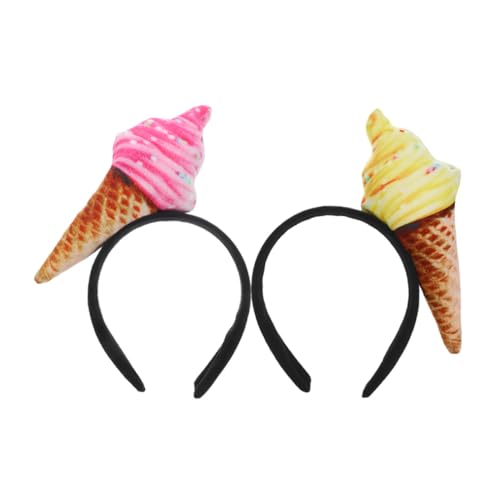 TOGEVAL 2 Stück Teiliges Eiscreme Haarband Weiches Bequemes Stirnband für Frauen und Mädchen Dekoratives Haaraccessoire mit Süßem Eistüten Design für Make Up Gesichtswäsche und Alltag von TOGEVAL