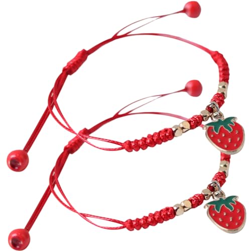 TOGEVAL 2 Stück Teiliges Geflochtenes Armband mit Verstellbarem Erdbeer Anhänger Hautfreundliches Freundschaftsschmuck Langlebiges String Armband für Damen und Herren Passendes Accessoire von TOGEVAL