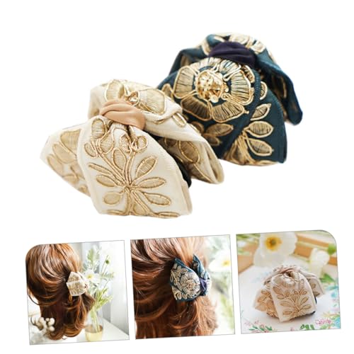 TOGEVAL 2 Stück Teiliges Haarspangen Dünnes Haar Bestickte Blütenstoff clips Rutschfeste Haarklammern für Mädchen Langlebige Haarschmuck accessoires für Alltag Yoga und Büro von TOGEVAL