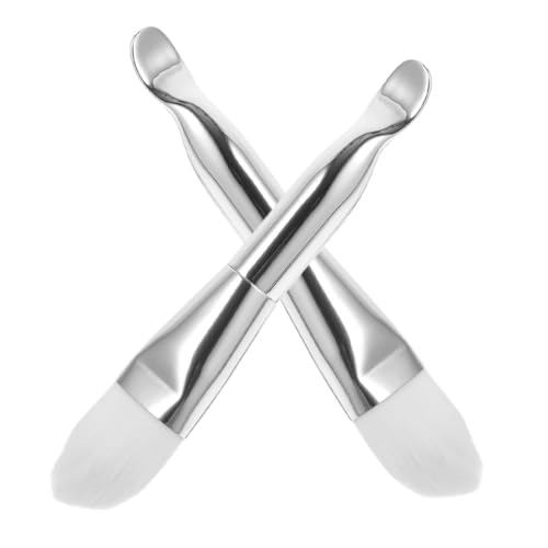 TOGEVAL 2 Stück Teiliges Pinsel mit Weichen Nylonborsten und Alu Griff Doppelseitiger Make Up mit Integriertem Spoon für Gleichmäßiges Auftragen für Damen von TOGEVAL