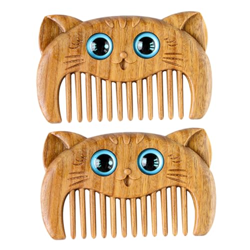 TOGEVAL 2 Stück Teiliges Set Grüne Sandelholz Katzen Haar und Bartkämme Kompakt Handlich Langlebig mit Massagefunktion für Männer und Haustierpflege von TOGEVAL