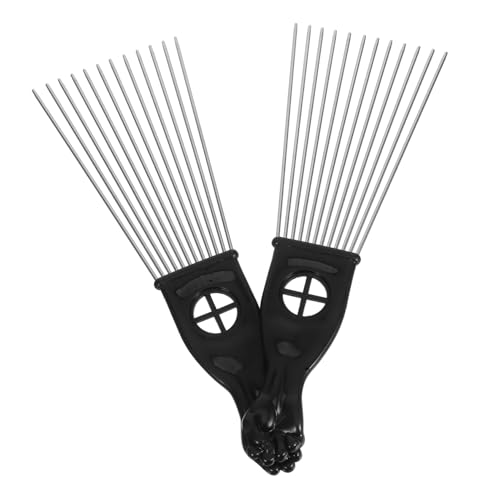 TOGEVAL 2 Stück Teiliges Set Stahl nadelkamm Breitzahniger Fächerförmiger Kamm mit Kunststoffgriff Entwirrt Schonend Dickes Lockiges Haar für Herren Friseur Salon und Zuhause von TOGEVAL