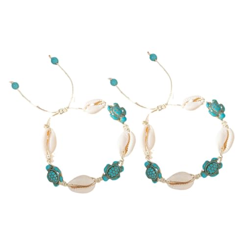 TOGEVAL 2 Stück Teiliges Verstellbares Muschel Schildkröten Fußkettchen Handgefertigt Boho Strand Schmuck für Damen Vielseitiges Sommer Armband mit Meerescharme von TOGEVAL