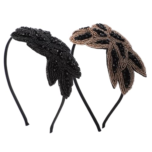 TOGEVAL 2 Stück Teiliges Vintage Strass Haarband Boho Perlen Haarschmuck Leichter Damen Haarreif für Party Hochzeit Alltag Stilvolle Retro Haarreifen für Mädchen und Frauen von TOGEVAL