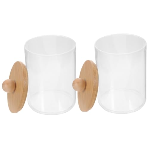 TOGEVAL 2 Stück Transparenter Wattepad Behälter mit Bambusdeckel Eleganter Aufbewahrungsbox für Wattepads und Wattestäbchen Kompakter Organizer für Badezimmer und Schminktisch von TOGEVAL
