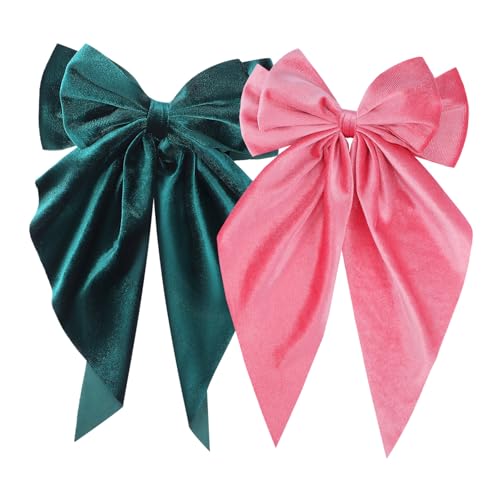 TOGEVAL 2 Stück Velvet Haarspangen mit Großen Langen Schleifen Weiche Samt Haarclips für Damen und Mädchen Sichere Metallklemme Stilvolle Haarschmuck Accessoires mit Fließenden Enden von TOGEVAL
