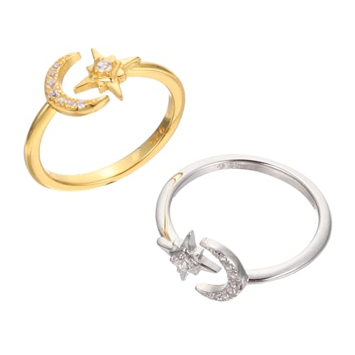 TOGEVAL 2 Stück Vintage Damenringe Offene Verstellbare Fingerringe Mond Stern Design Silber Gold Schmuck Geschenk von TOGEVAL