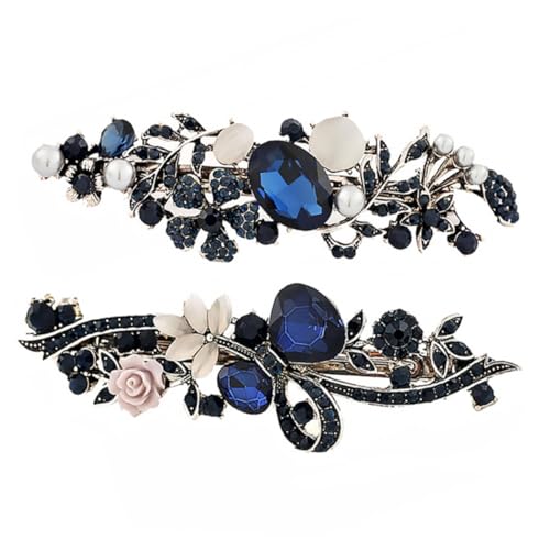 TOGEVAL 2 Stück Vintage Haarklammern Damen Stilvolle Legierung Haarspangen mit Strass und Katzenauge Retro Haaraccessoires für Frauen Leicht und Langlebig Basisclips von TOGEVAL