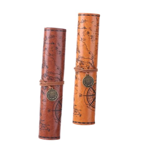 TOGEVAL 2 Stück Vintage PU Leder Federmäppchen mit Rollverschluss Geräumiges Stifteetui mit Glattem Bezug Vielseitige Tasche für Stifte Kosmetikpinsel Schule Büro und Reisen von TOGEVAL