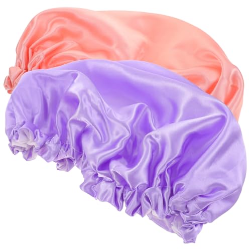 TOGEVAL 2 Stück Wasserdichte Doppelschicht Satin Badekappen Atmungsaktive Damen Duschhauben Elastische Schlafhauben für Lange und Kurze Haare Schutz vor Trockenheit und Haarbruch Geeignet von TOGEVAL