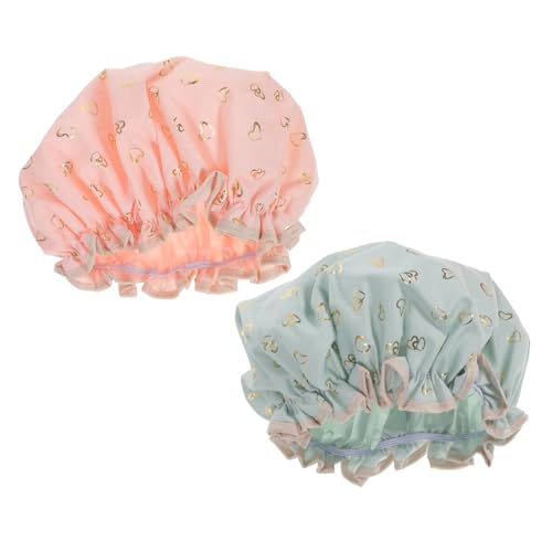 TOGEVAL 2 Stück Wasserdichte Duschhaube Doppellagige Badekappe mit Elastischem Saum Wiederverwendbare Badehaube für Damen und Herren Praktischer Haar Schutz für Dusche und Reise von TOGEVAL