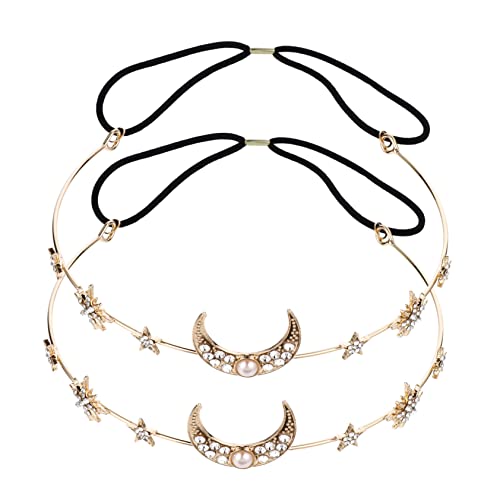 TOGEVAL 2 Stück Strass Stirnband Mond Sterne Haarband Hochzeit Kopfschmuck Für Frauen Und Mädchen Glitzer Haarschmuck Elastisches Design Accessoires Für Partys Und Besondere Anlässe von TOGEVAL