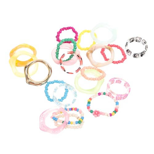 TOGEVAL 21 Stück Teiliges Bunte Resin Ringe für Damen Mädchen Stapelbare Leichte Modeschmuck Fingerringe Sommerliche Farbenfrohe Designs Kreative Muster Modische Geschenkidee von TOGEVAL