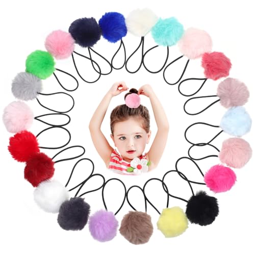 TOGEVAL 22stücke Pom Pom Haargummis Für Mädchen Elastische Haarbänder Mit Flauschigen Kugeln Stylisches Haarschmuck Verschiedene Anlässe Langlebig Und Modisch Süße Pferdeschwanzhalter von TOGEVAL