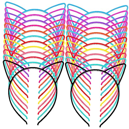 TOGEVAL 24 Stück Teiliges Katzenohren Haarreifen aus Robustem Kunststoff Süßer Party Cosplay Kopfschmuck für Damen Vielseitig Verwendbar bei Geburtstagsfeiern Halloween und Rollenspielen von TOGEVAL