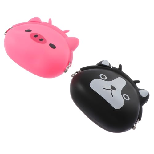 TOGEVAL 2stücke Cartoon Silikon Geldbörse Niedliche Münztasche Für Schlüssel Münzen Und Kleine Gegenstände Hund Schwein Stilvoll Und Praktisch Für von TOGEVAL