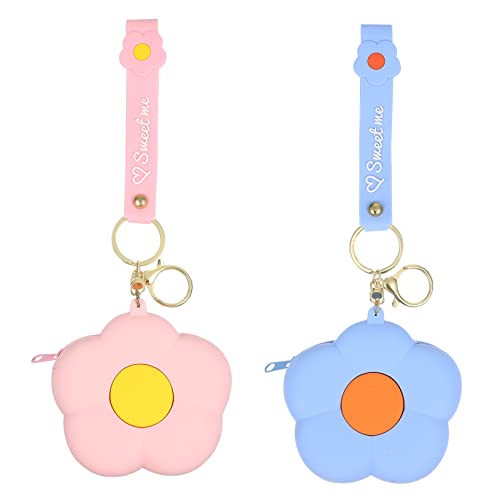 TOGEVAL 2stücke Mini-geldbörse Aus Silikon Mit Cartoon-Blumen-Design Kleine Münzbörse Für Damen Und Mädchen Leicht Und Kompakt Mit Reißverschluss Und Handschlaufe Für Kopfhörer von TOGEVAL