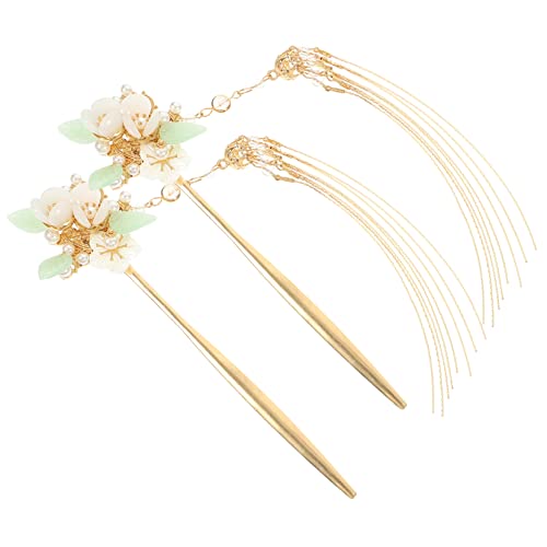 TOGEVAL 2stücke Chinesische Haarnadel Vintage Stil Floral Haarstab Blumen Fransen Haaraccessoires Komplett Für Frauen Mädchen von TOGEVAL