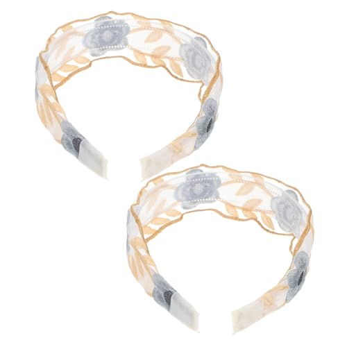 TOGEVAL 2st Gesticktes Blumenstirnband Modisches Stirnband Modische Stirnbänder Clip-stirnbänder Für Frauen Verschnörkeltes Stirnband Spitzenband Hochzeit Stirnband Stoff Golden von TOGEVAL