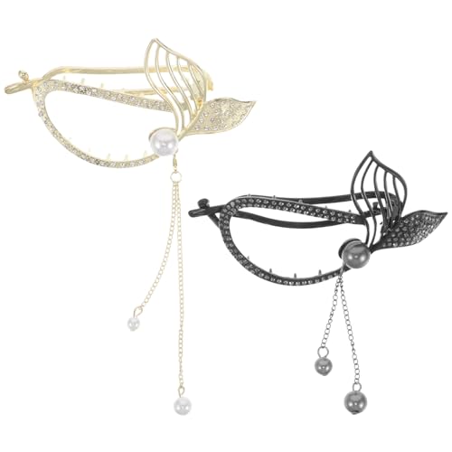 TOGEVAL 2 Stück Quaste Fischschwanz Twist Haarspangen Gold Und Schwarz Für Damen Haarstyling Zubehör Haarnadeln Für Dutt Und Pferdeschwanz Stilvolles Design Modisches Quastendetail von TOGEVAL