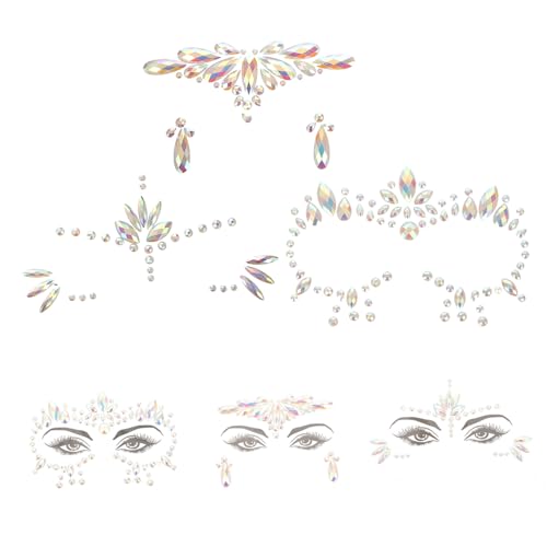 TOGEVAL 3 Blätter Nachtleuchtende Gesicht Edelstein Aufkleber Selbstklebend Face Gems Tattoos Strass Sticker für Halloween Festival Party Cosplay Erwachsene von TOGEVAL