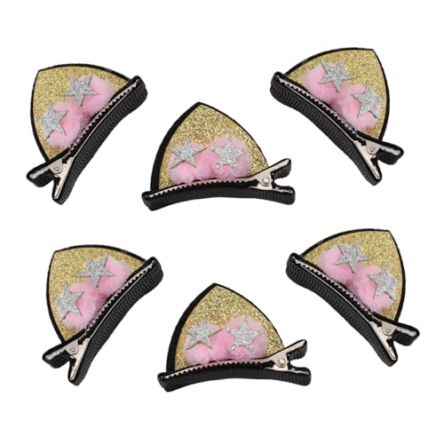 TOGEVAL 3 Paare Haarspangen Katzenohren mit Stern Design Goldfarbene Haarklammern für Mädchen Niedliche Kreative Haarschmuck für Teilig Stilvolle Styling Accessoires von TOGEVAL
