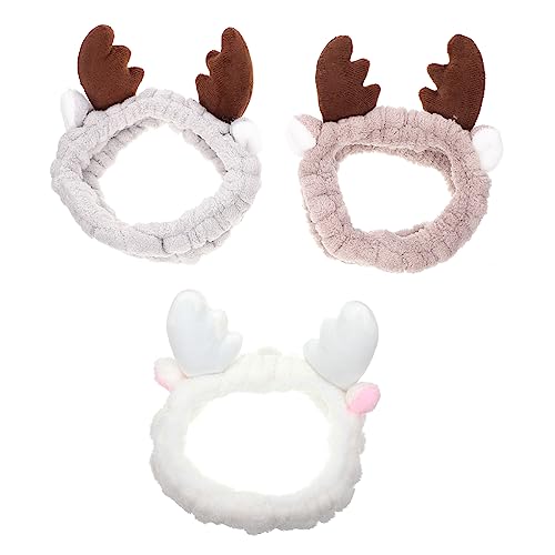 TOGEVAL 3 STÜCKE Teiliges Plüsch Haarband mit Weihnachts Hirschgeweih Weiche Dehnbare Kosmetik und Waschgesicht Haarbänder Braun und Weiß Hautfreundlich und Angenehm für Damen von TOGEVAL