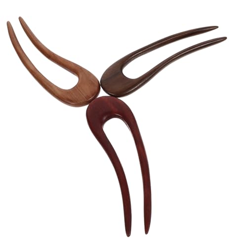 TOGEVAL 3 Stck Teiliges U Förmige Holzhaarspangen für Damen Vintage Haarschmuck aus Pfirsich und dunklem Holz Sicherer Griff für Dutt und Flechtfrisuren bei Hochzeit und Alltag von TOGEVAL