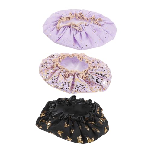 TOGEVAL 3 Stück Doppellagige Wasserdichte Badekappe für Damen Große Wiederverwendbare Duschhaube Atmungsaktive Haarhaube für Langes und Kurzes Haar Geeignet für Dusche Sauna Kochen und von TOGEVAL