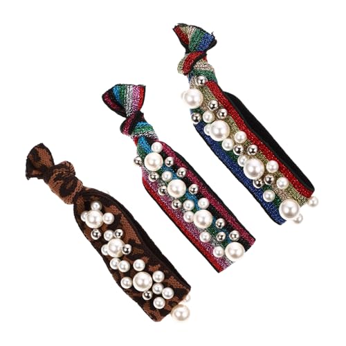 TOGEVAL 3 Stück Elastische Haargummis mit Perlen Leopardenmuster Haarbänder für Pferdeschwanz Bequemes Haarschmuck für Mädchen und Frauen Langlebig und Vielseitig Zufällige Designs von TOGEVAL