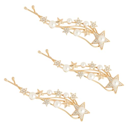 TOGEVAL 3 Stück Haarklammern Damen mit Strass Goldfarbene Stilvolle Haarspangen für Hochzeit Party Alltag Geeignet für Dickes und Kurzes Haar Modischer Haarschmuck für Besondere Anlässe von TOGEVAL