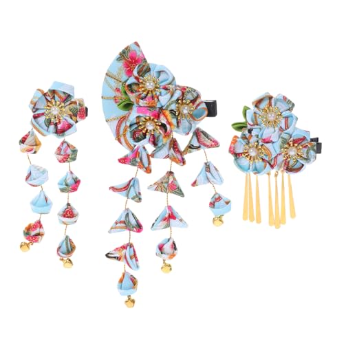 TOGEVAL 3 Stück Japanische Kimono Haarclips mit Blütenmotiv und Quasten Leichtes Elegantes Haarschmuck Frauen Inspiriert von Traditioneller Kultur für Zeremonien und Cosplay von TOGEVAL