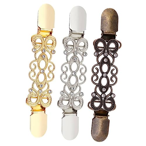 TOGEVAL 3 Stück Retro Pullover Clips Dekorative Cardigan Broschen für Damen Chic Kleidung Clips für Schals Pullover Strickjacken Modisches Accessoire Gold Antik Silber und Antik Bronze von TOGEVAL