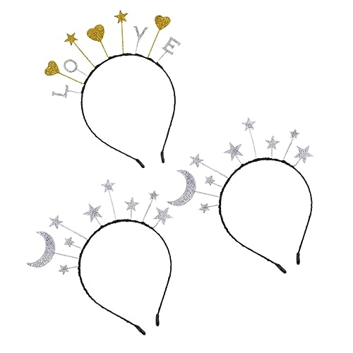TOGEVAL 3stücke Glitzer-stirnband Mit Mond-stern-herz-design Legierungskopfbedeckung Für Kinderhaar Party-zubehör Für Geburtstage Und Festlichkeiten von TOGEVAL